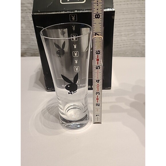 2005 Playboy Bunny Club Black Logo Drinking Glasses Hugh Hefner set 4 12oz - Picture 5 of 6